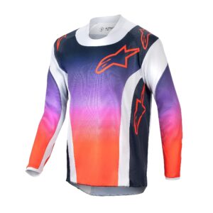 Alpinestars 2024 Racer Hoen Kinder cross shirt Licht Grijs / Hot Oranje / Zwart Maat XL