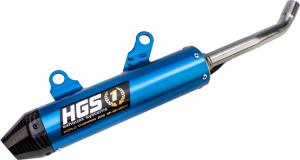 HGS uitlaatdemper aluminium blauw met carbon eindkap KTM/HSQ SX/TC 125 2019-2022 & Gas Gas MC 125 2021-2023